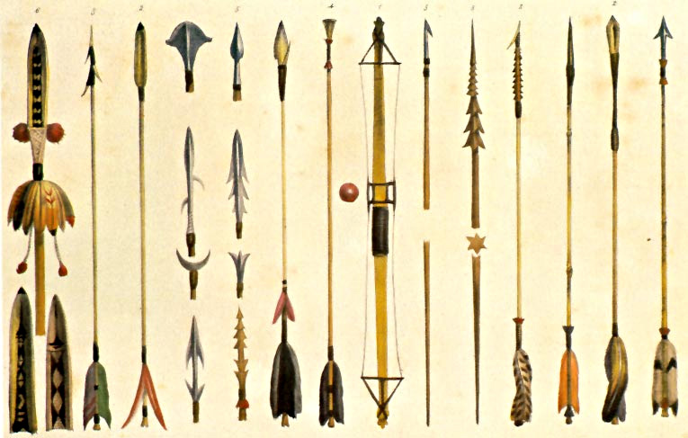 Indian weapons from Debret's Voyage Pictoresque et Historique au Bresil, Paris 1834. Thanks to www.unicamp.br