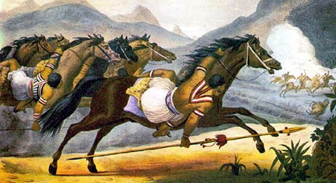 Guaycuru horsemen from Debret's Voyage Pictoresque et Historique au Bresil, Paris 1834. Thanks to www.unicamp.br